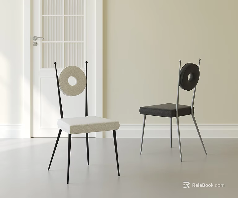 Modern Dining Chairs With Circular Backrest Metal Frame And Two Tone Upholstery 3d model