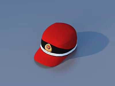 Red Hat with Black and White Strap and Central Emblem Detail 3d model
