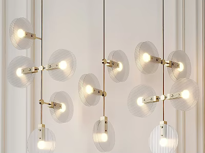 Modern Pendant Lights With Circular Glass Shades And Golden Metal Frames Illuminated 3d model