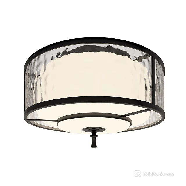 Circular Design Ceiling Chandelier With Black Metal Frame And Translucent Textured Shade 3d model