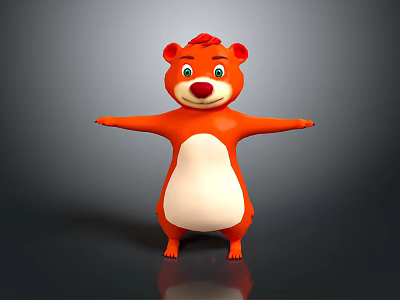 Friendly Orange Cartoon Bear With Red Hair And White Belly Open Arms 3d model