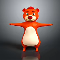 Friendly Orange Cartoon Bear With Red Hair And White Belly Open Arms