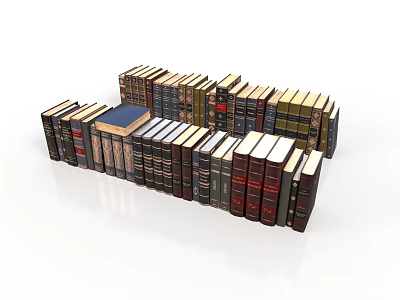 Assorted Stacked Books With Colorful Spines And Classic Bindings On White 3d model