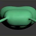 Cute Green 3D Rendered Cartoon Monster With Two Antennae And Big Eyes