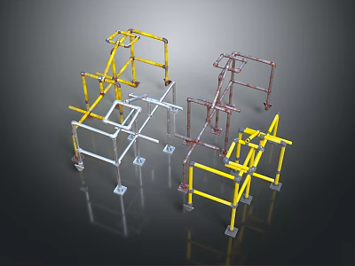 Colorful Metal Furniture Frames In Yellow Red And White Structural Design 3d model