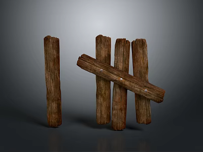 Rustic Natural Scenery Featuring Crossed Weathered Wooden Posts and Gray Backdrop 3d model