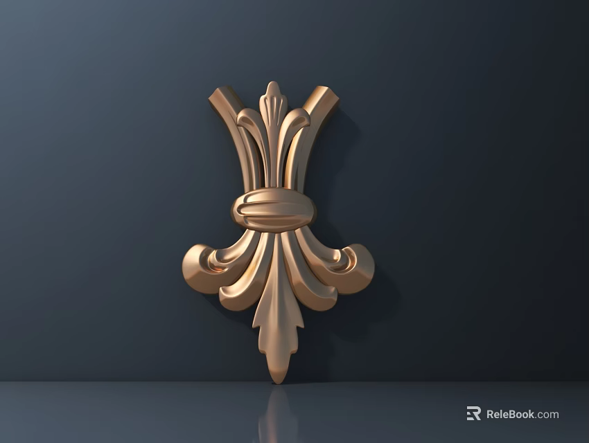 Golden Decorative Carving With Intricate Curly Patterns And Central Knot On Dark Background 3d model 
