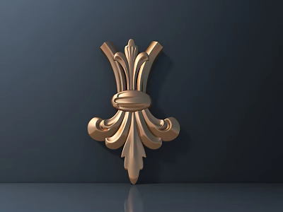 Golden Decorative Carving With Intricate Curly Patterns And Central Knot On Dark Background 3d model