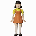Cute Cartoon Game Character With Black Double Ponytails Purple Beads Yellow Top And Orange Dress