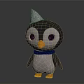 Cute Flying Animal Cartoon Penguin With Gray Cone Hat Blue Scarf Orange Beak And Feet