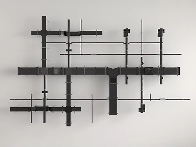 Black Industrial Metal Pipes Showing Interconnected Structural Layout And Cross Connections 3d model