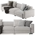 Modern Light Gray Sectional Sofa With Soft Pillows And Dark Throw Blanket 3d model