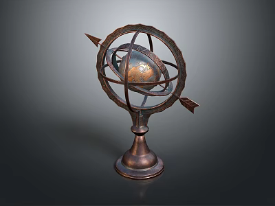 Brass Armillary Sphere Decorative Object With Metal Rings And Stand 3d model