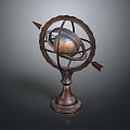 Brass Armillary Sphere Decorative Object With Metal Rings And Stand