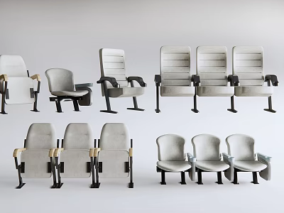 Public Chairs With Various Designs Metal Frame And Gray Fabric Seats 3d model