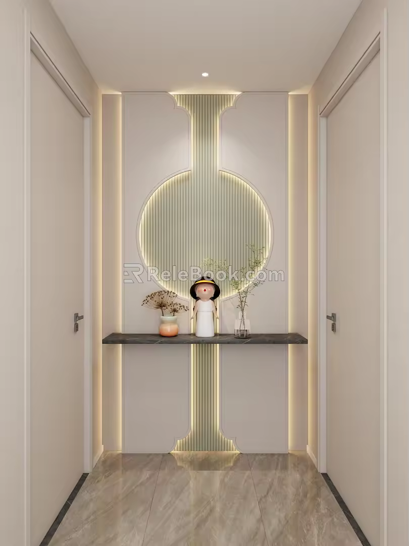 Cream Simple Style Fruit Green Curved Light Strip Corridor End View Entrance 3d model