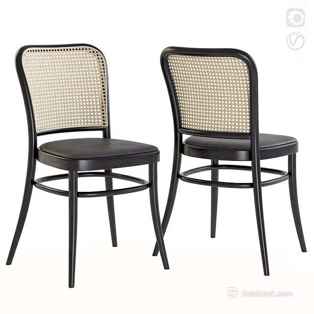 Two Modern Black Frame Chairs With Woven Backrest And Leather Seats 3d model 