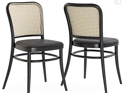 Two Modern Black Frame Chairs With Woven Backrest And Leather Seats 3d model
