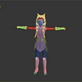 Futuristic Animated 3D Character With Blue White Outfit And Orange Arms