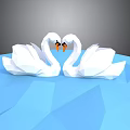White Origami Swan Decorations With Heart Shaped Necks On Blue Polygon Background