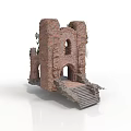 Medieval Castle Ruins With Red Brick Structure Archway And Stone Steps 3d model