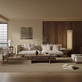 Minimalist Living Room Interior With Neutral Tones Wooden Accents And Cozy Sofa