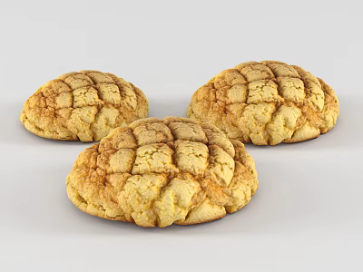 Three Golden Baked Cookies With Crusty Surface And Flaky Texture 3d model