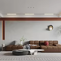 Modern Living Dining Room Interior With TV Wall Red Chair And Ceiling Light Strips
