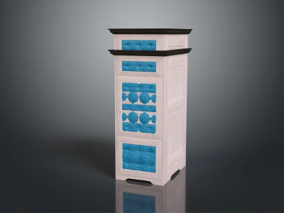 Modern High Cabinet With White Body Blue Decorative Panels And Geometric Patterns 3d model