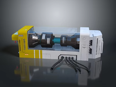 Yellow And White Mechanical Device Featuring Black Internal Components And Attached Cables 3d model