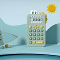 Cute Cartoon Art Installation Featuring Calculator With Eyes Teeth Wavy Hills Sun And Small Tree