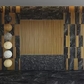 Modern Wall Building Components Featuring Wooden Panel Marble Tiles And Circular Decorative Elements 3d model