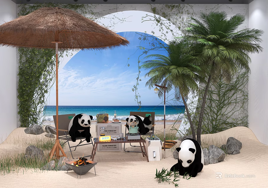 Reptile Lizard Sunbathing On Sandy Beach With Palm Trees And Ocean View 3d model 