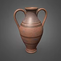 Classic Brown Ceramic Amphora With Two Handles Blue Patterns And Stripes 3d model