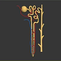 Anatomical Structure Model with Yellow Sphere Red and Blue Twisted Lines on Dark Background