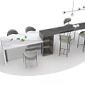 Modern Bar Counter Interior With Black Surface And Comfortable Bar Stools Plus Pendant Lights 3d model