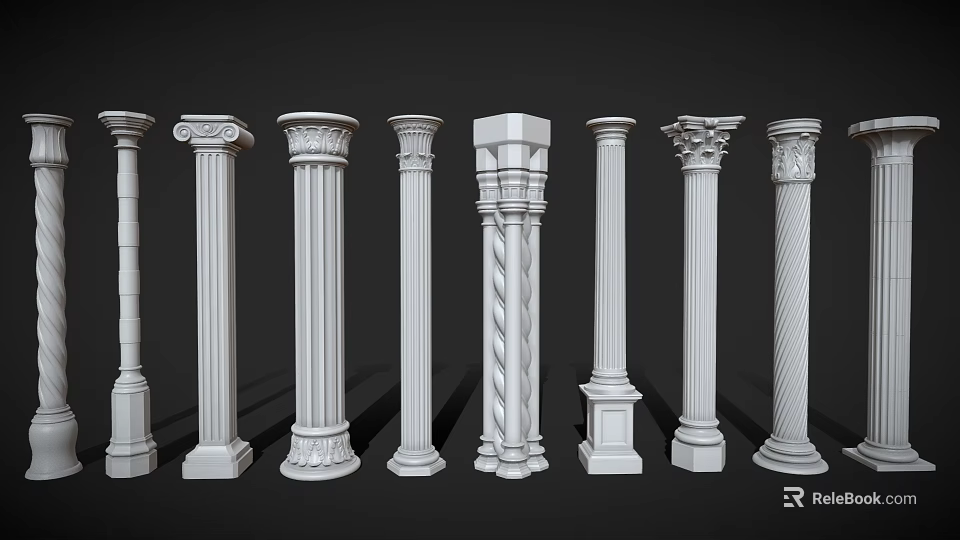 Roman Columns With Different Classical Architectural Designs And Intricate Details 3d model 