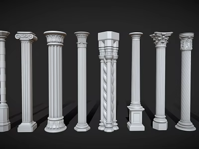 Roman Columns With Different Classical Architectural Designs And Intricate Details 3d model