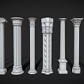 Roman Columns With Different Classical Architectural Designs And Intricate Details