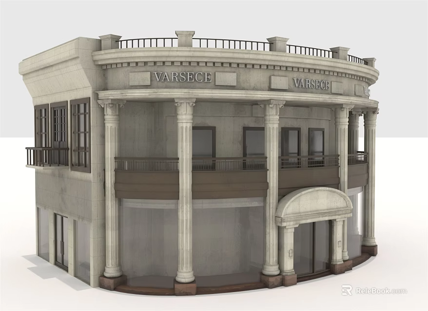 Classical Commercial Complex Exterior Design With Columns Balcony Dome And VAHSPIE Signage 3d model 
