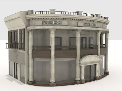Classical Commercial Complex Exterior Design With Columns Balcony Dome And VAHSPIE Signage 3d model