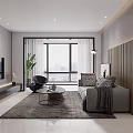 Modern Living And Dining Area With Sofa Coffee Table TV Wall And Dining Table