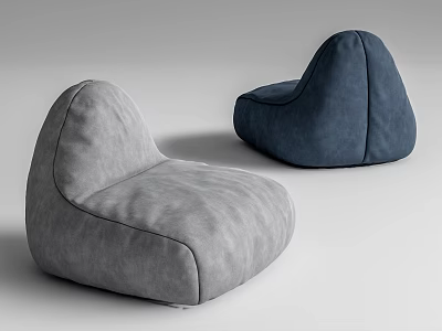 Comfortable Gray And Blue Velvet Bean Bag Chairs With Rounded Design For Living Room 3d model