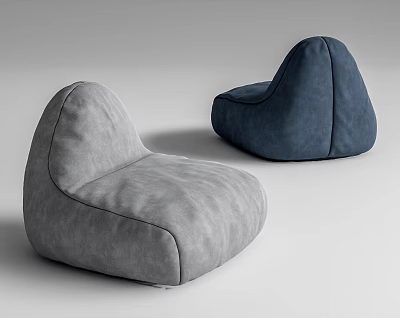 Comfortable Gray And Blue Velvet Bean Bag Chairs With Rounded Design For Living Room 3d model