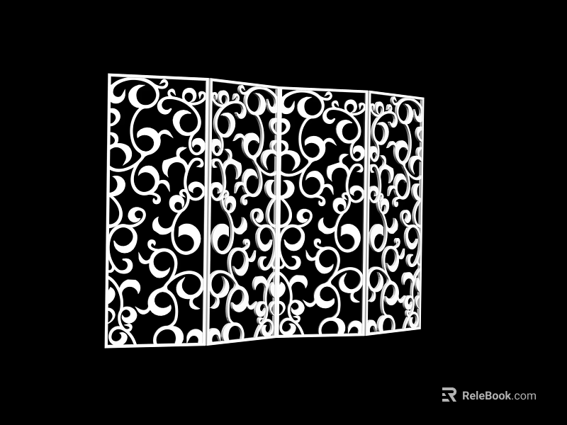 Decorative White Room Divider With Intricate Curved Filigree Patterns For Interior Decoration 3d model 