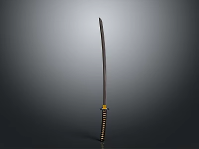 Traditional Samurai Sword With Curved Blade And Decorative Handle Isolated On Gray Background 3d model