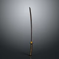 Traditional Samurai Sword With Curved Blade And Decorative Handle Isolated On Gray Background