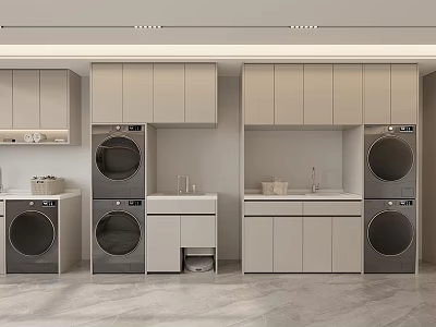 Modern Bathroom Cabinet Rack With Storage Cabinets Washing Machine Dryer And Sink 3d model