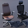 Brown Leather And Black Mesh Office Chairs With Armrests And Wheels