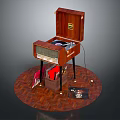 Vintage Wooden Record Player With Open Lid Turntable Stand And Storage Basket